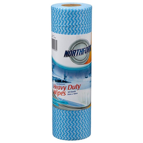 Northfork Heavy Duty Antibacterial Perforated Blue Wipes Pack of 50